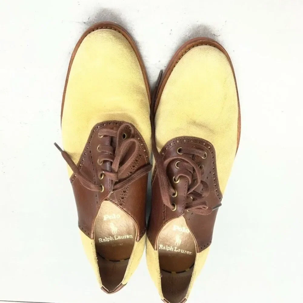 Polo Ralph Lauren Rhett Saddle Tan Brown Leather Oxford Shoes Mens Size 9D
